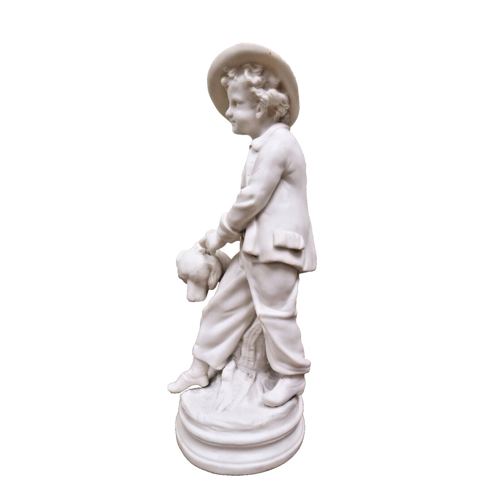 Antique French White Parisian Figurine - Boy And His Dog Figurine 11" - Picture 2 of 10